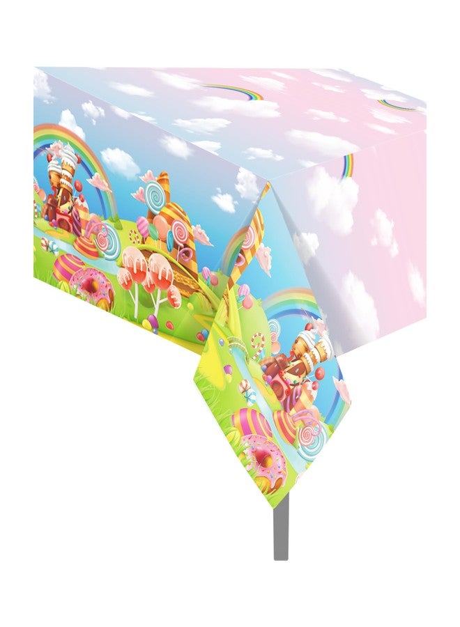 Lide Road 2 Pcs Lollipop Party Tablecloth Candy Land Tablecloths Candyland Themed Party Decoration Supplies Disposable Plastic Tablecloth Candy Castle Table Covers for Two Sweet Birthday Decoration,54 x 87In - Image 1